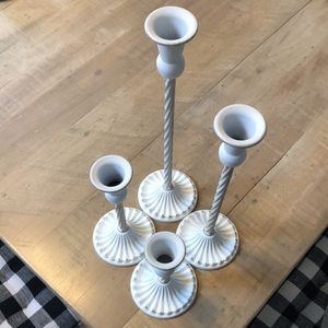 Hampton’s Candle Sticks 4 Set Metal White & Gold 5” 7” 11” 13 1/2”